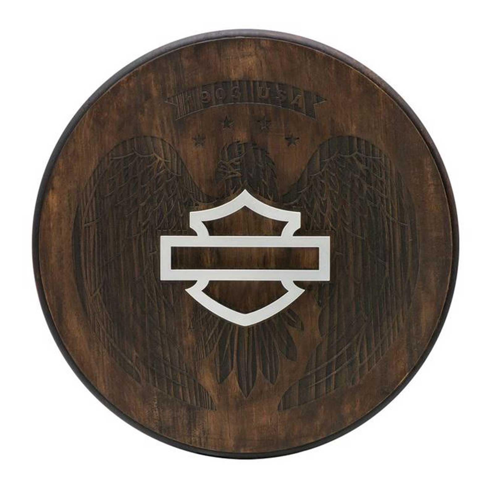 Harley-Davidson Open Bar & Shield Eagle Pub Sign, Round Wooden Sign, Brown