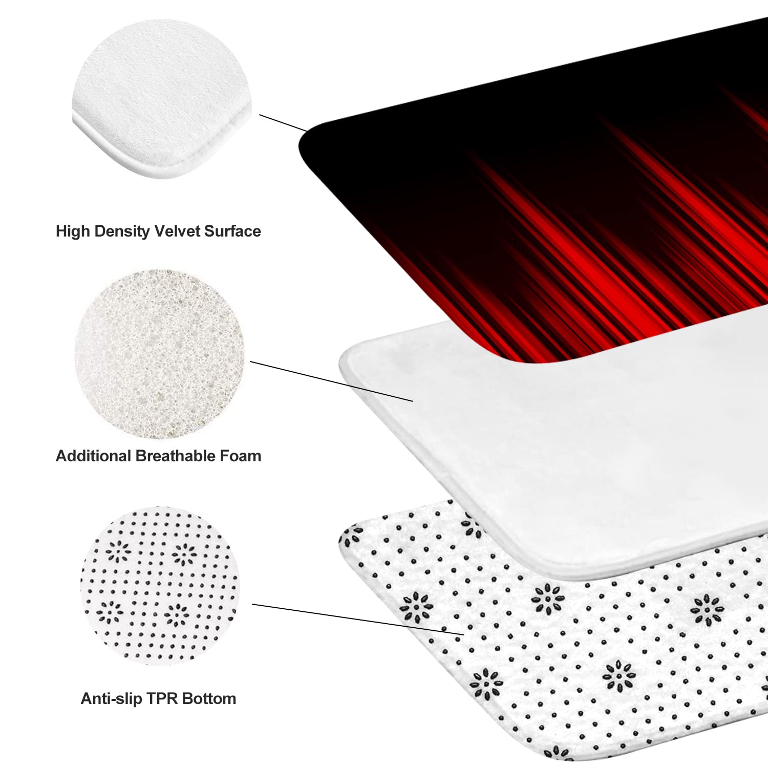 Coxila Ombre Red Black Shower Curtain Set Burgundy Stripe Boho Gradient Contour Mat Toilet Lid Cover U Shaped Bath Mat 4 Pcs Decor Bathroom Non-Slip Rug Fabric Polyester 60x72 Inch