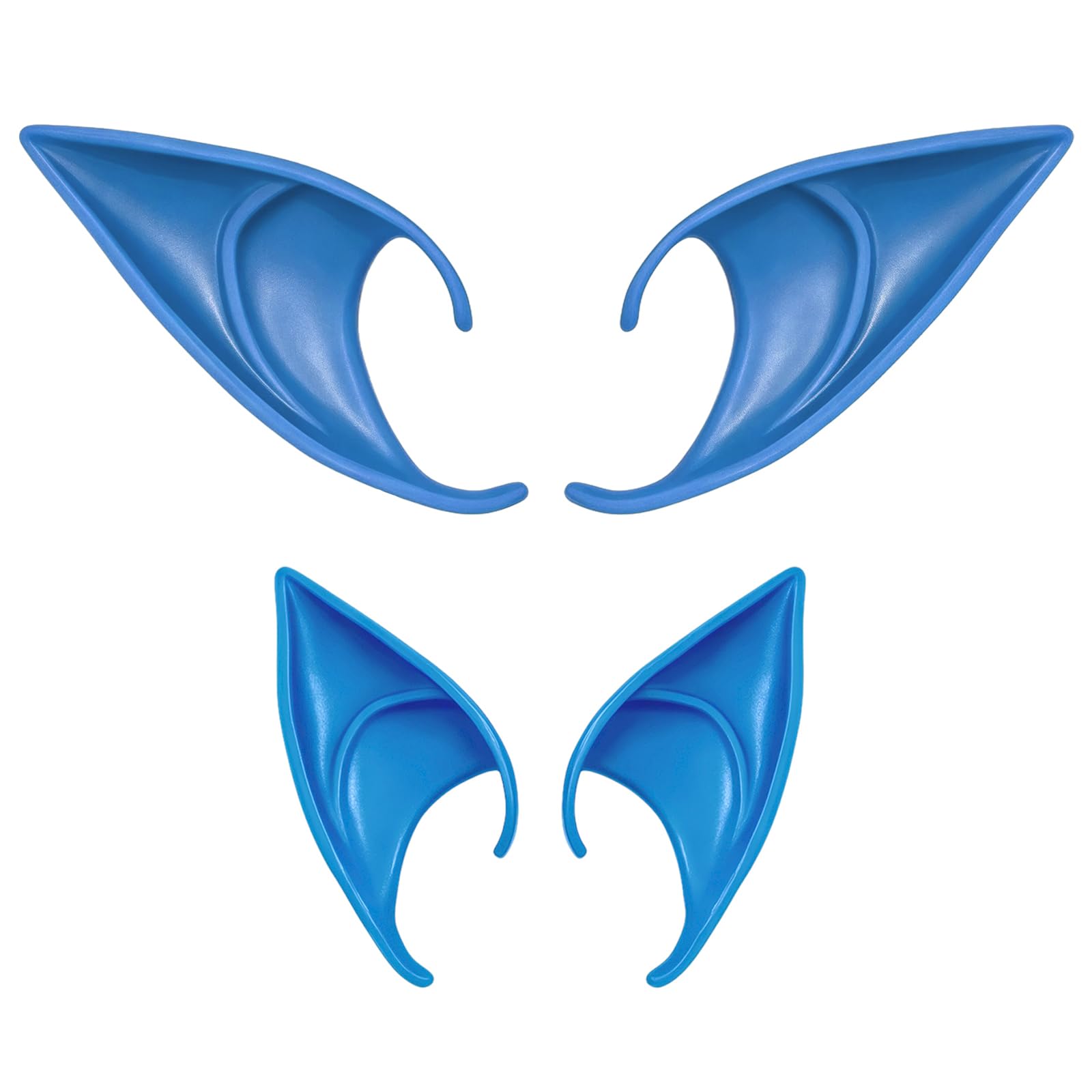 BORFUE 2 Pair Blue Pixie Elf Ears,Anime Latex Soft Pointed Ears for Elven Masquerade,Halloween Christmas Costume Accessories