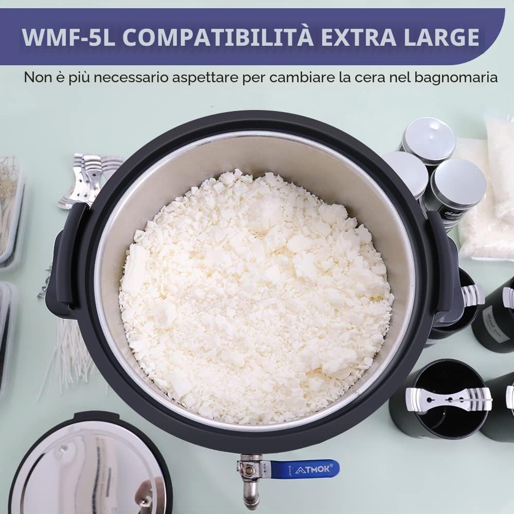 TOAUTO WMF-5L - Fusore di cera per la produzione di candele, con beccuccio per versare più velocemente e termoregolatore, non si intasa e facile da pulire