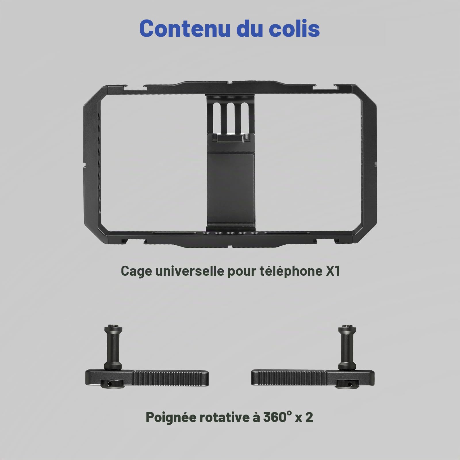 Kit de stabilisateur Universel pour téléphone Portable Vlogging & Filmmaking, Support Cage vidéo avec poignées rotatives à 360 °, Compatible avec iPhone 17/16/15/14/13 et téléphone Portable Android