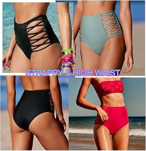 Miniatura 8 de Bikini sexy para mujer, con encaje, con tiras laterales, cintura alta, retro, traje de baño