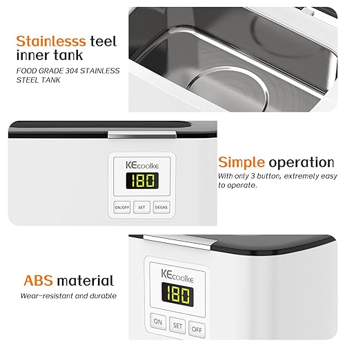 Miniatura 5 de KECOOLKE Máquina de limpieza ultrasónica de joyas, limpiador sónico de 20.3 fl oz con temporizador digital para anteojos, anillos, plata, solución