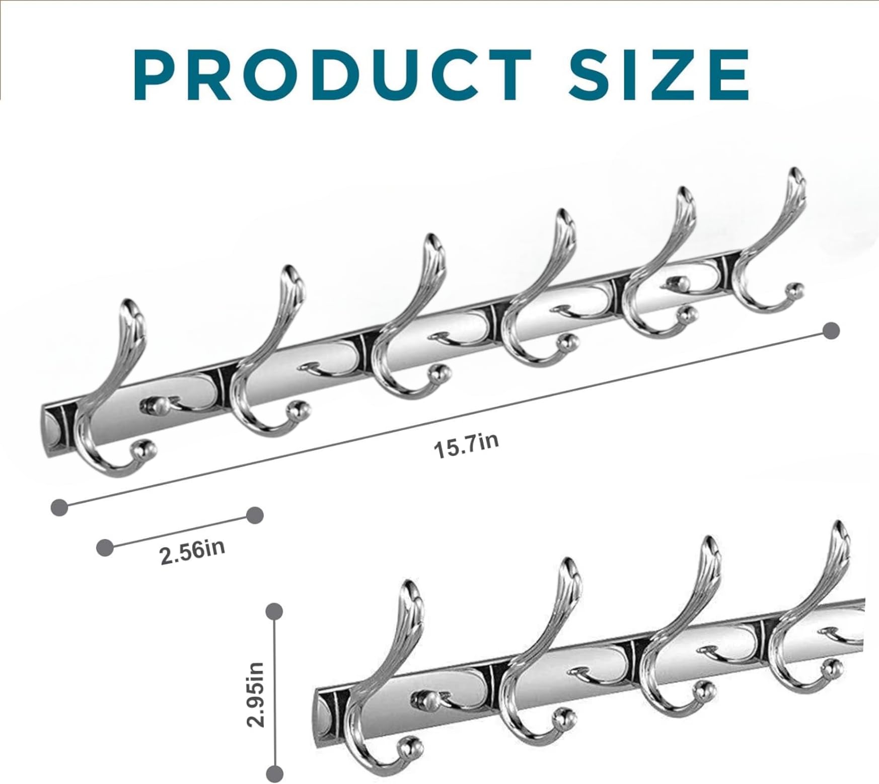 Excellent t Stainless Steel 12Pin Bathroom Cloth Hanger Door Wall Robe Hooks Rail for Hanging Keys, Clothes, Towel (40 Cms) (6 Pin Silver, Pack of 3)