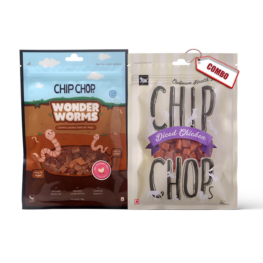 Combo of Chip Chops Wonder Worms Diced Chicken with Mealworms Treat for Dogs, 70g-1pc and Chip Chops Diced Chicken Dog Treats, 70g-1pc (B0CM64VP5Y) Amazon Price History, Amazon Price Tracker
