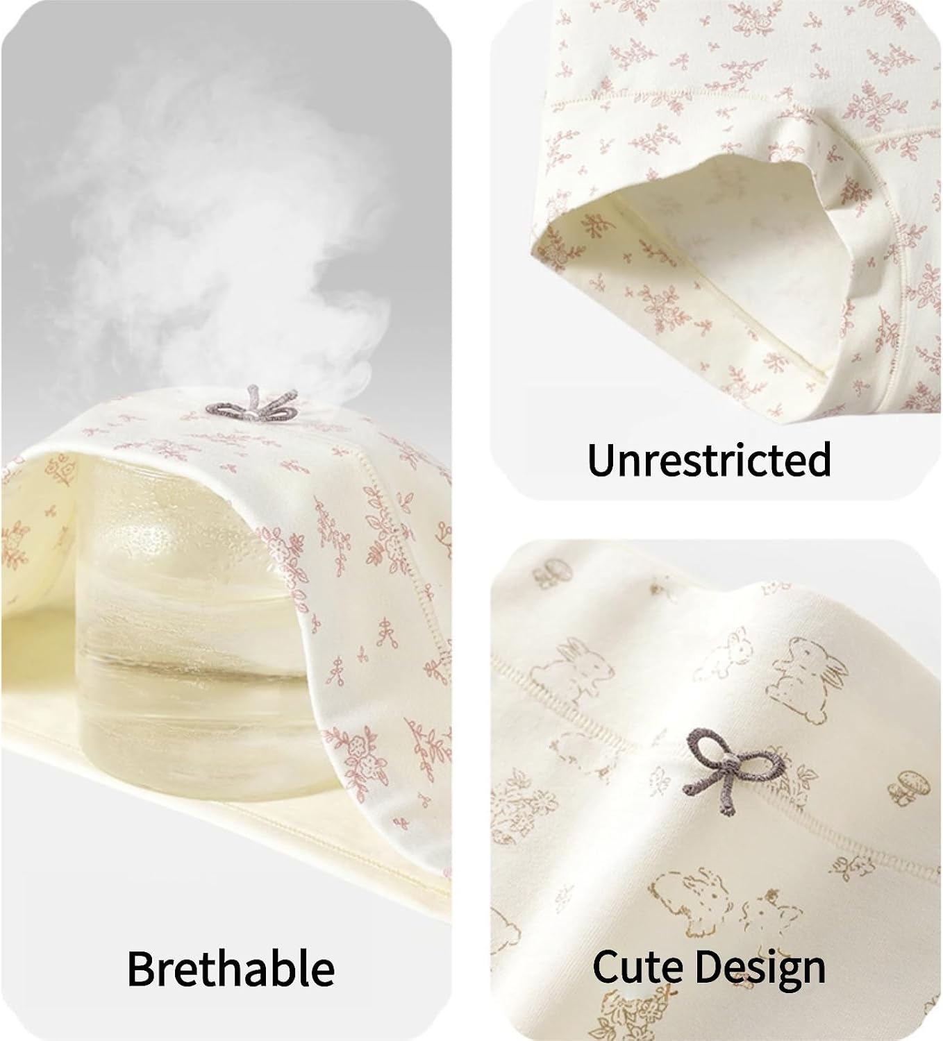 Women's Cotton Floral Bunny Bear Panties 6 Pack Bow Cute Cartoon Flower Breathable Comfort Soft Stretchy Underwear