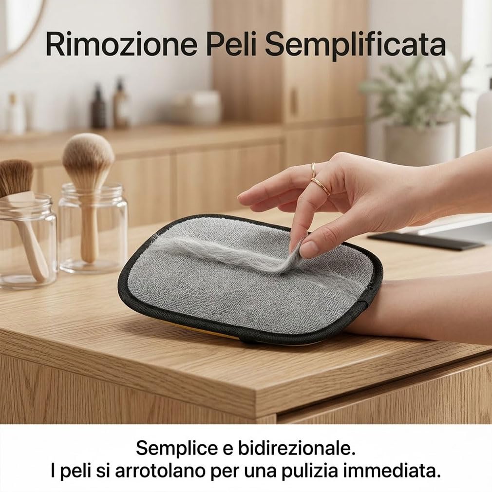 Generico Skimys Guanto Leva Peli Gatto e Cane, Spazzola Rimuovi Peli Animali Riutilizzabile per Divano, Auto e Tappeti, Alternativa al Rullo Adesivo (2PCS)