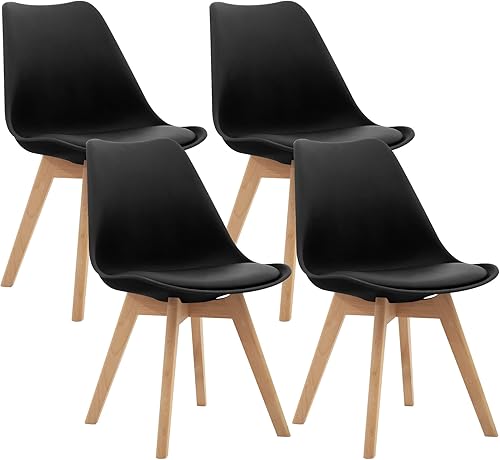 CangLong Mid Century Modern DSW - Silla auxiliar con patas de madera para comedor, juego de 4, color negro