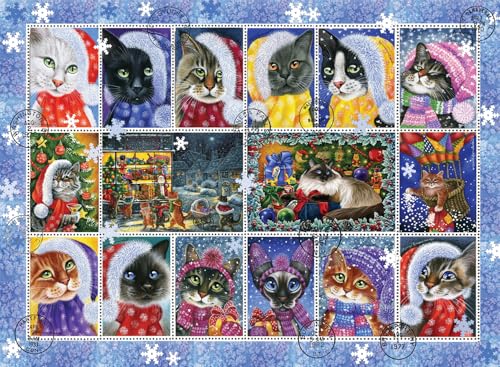 Anatolian Puzzle 1000 pi&egrave;ces : Collection de timbres de Chat de No&euml;l