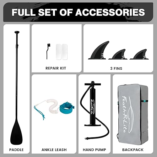 Vista 5 de FEATH-R-LITE Tabla de paddle surf inflable ultraligera de 10 pies x 30 pulgadas/10 pies 6 pulgadas x 33 pulgadas, para todos los niveles