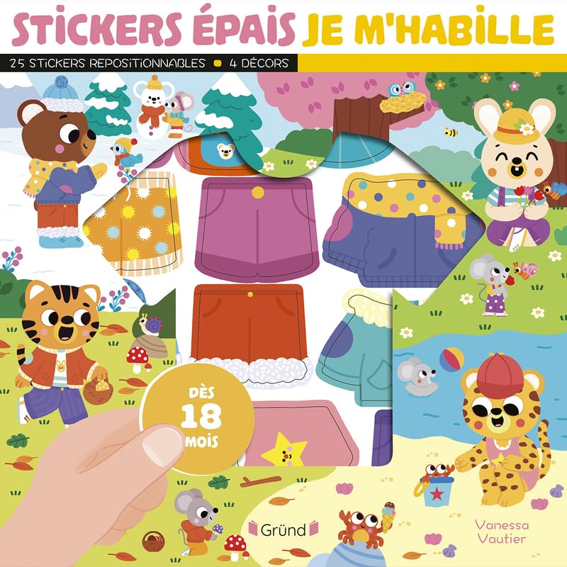 Stickers épais : Je m'habille – Pochette de 25 autocollants épais et repositionnables avec 4 décors – À partir de 18 mois
