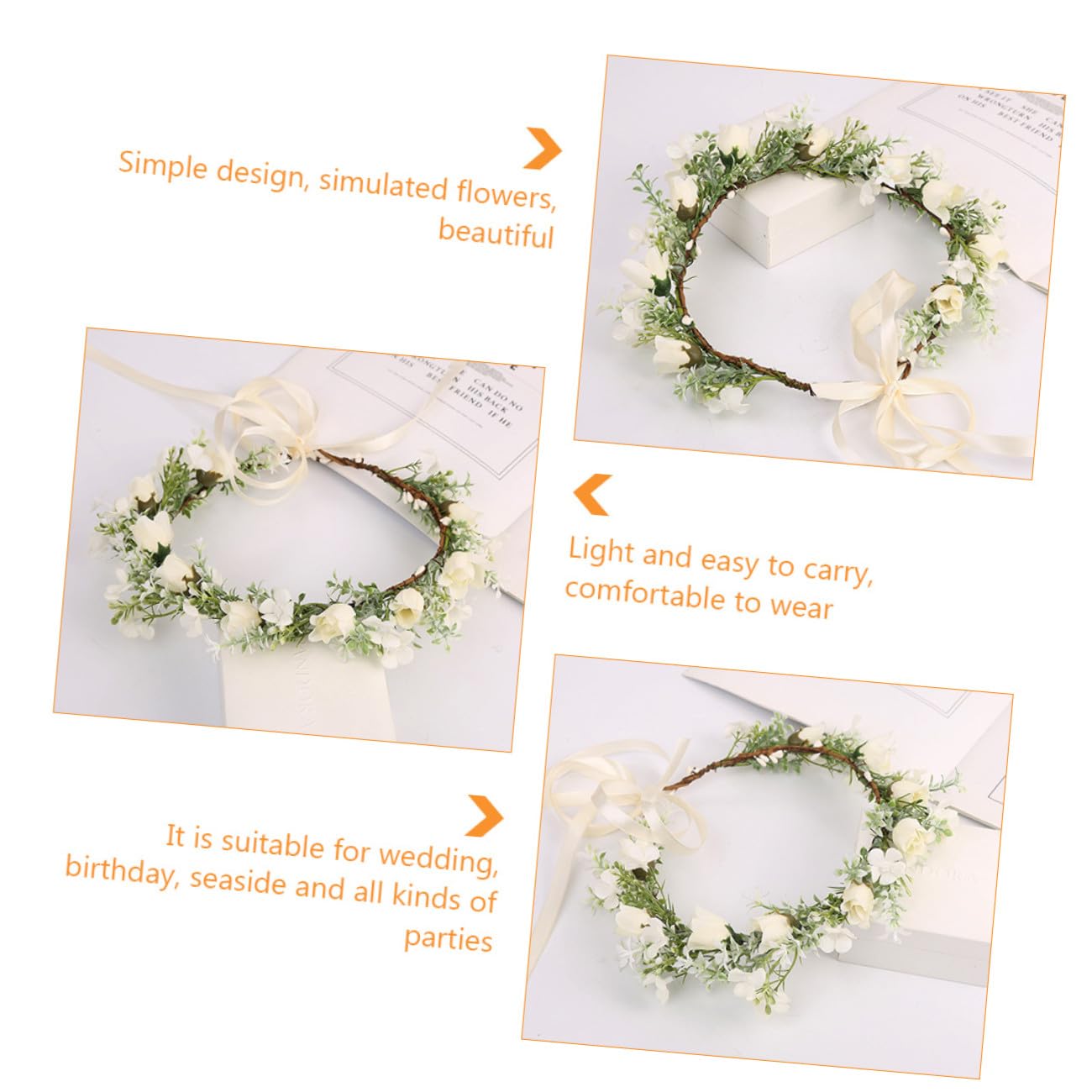 Abaodam 3piezas Diadema De Flores Artificiales Para Bodas Tocado Elegante Guirnalda De Flores Accesorio Bohemio Para Playa y Fiestas Diseño Ligero y Cómodo Para Mujeres y Niñas