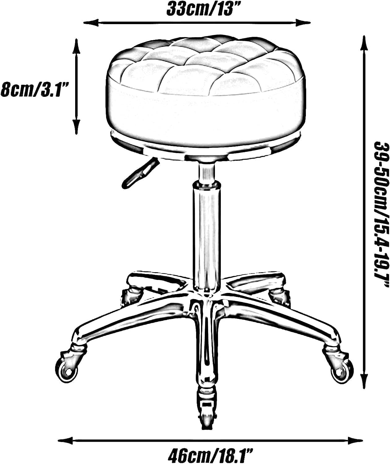 Tabouret de maquillage pour comptoir de salon de beauté, chaise pivotante ronde barre roulante métal titane or 5 griffes avec roues (couleur : noir)