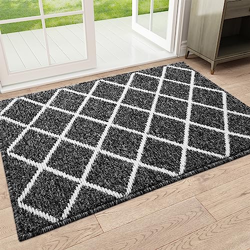 Finchitty Indoor Door Mat, Non-Slip Absorbent Resist Dirt Entrance Mat, Washable Mats For Entryway, Low-Profile Inside Floor Doormat, 32" X 20", Black #TOP3