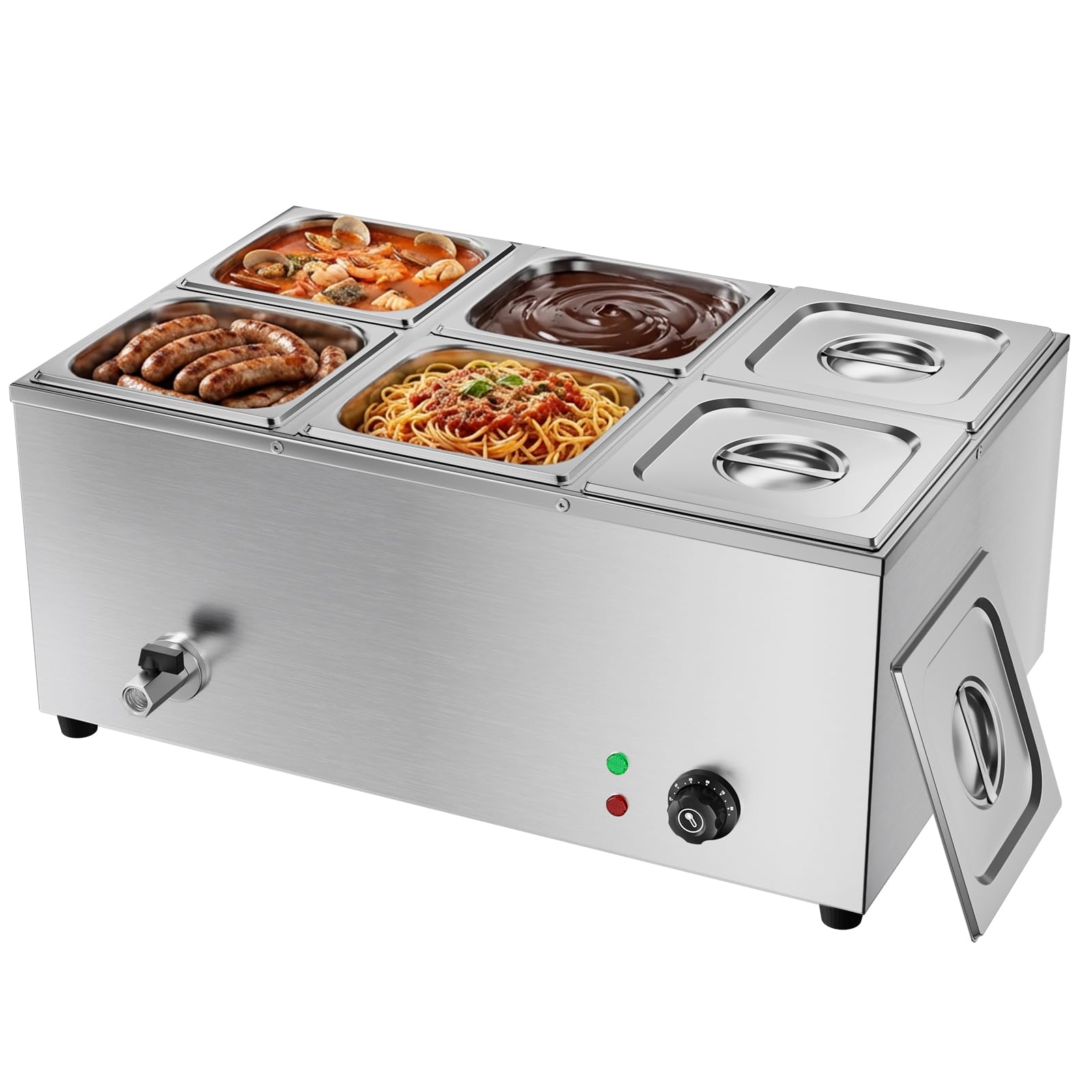 TAIMIKO Bagno Marie elettrico in acciaio inox 220 V scaldavivande professionale commerciali con 6 vassoi per pentole con rubinetto di scarico