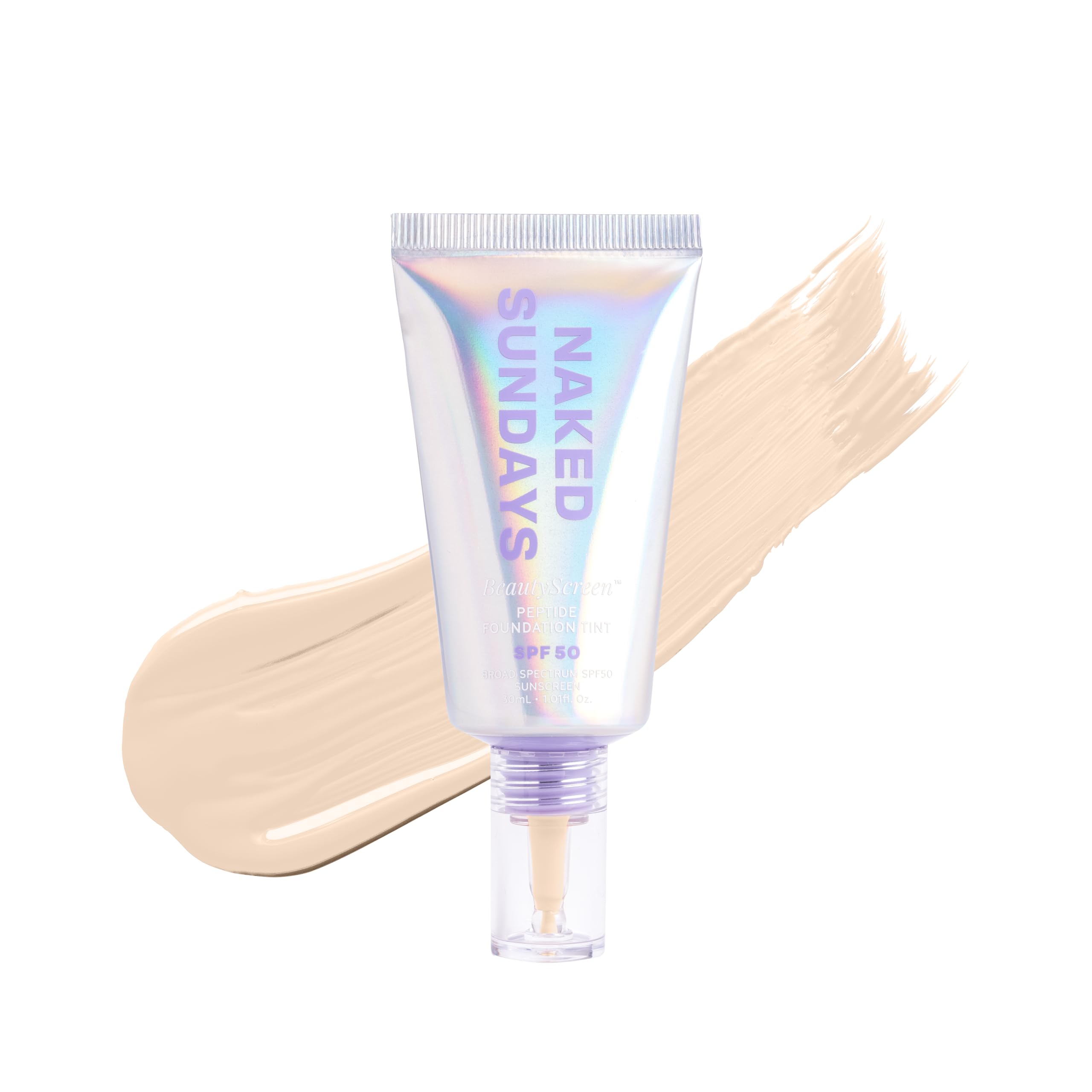 Naked Sundays BeautyScreen SPF 50 Foundation Tint – Tinted Sunscreen & Skincare Makeup with Zinc Oxide, Peptides, Niacinamide – Lightweight Natural