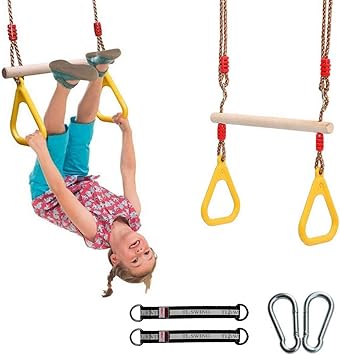 Amazon 体操吊り輪 ブランコ 子供 Diy トレーニング 逆さぶら下がりにも最適 室内 アウトドア 耐荷重150kg ロープ長さ調節可能 3点セット イエロー 3点セット Four Leaf Clover 懸垂器具