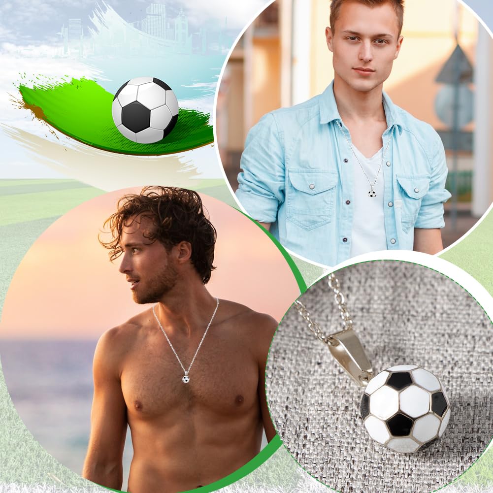Collar de Fútbol 3D en Acero Inoxidable, Colgante de Balón con Caja de Regalo para Niños y Niñas (Plata)