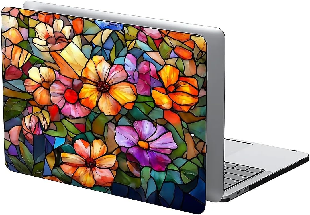 for MacBook Air 13 Inch Case,Black Case 2018/2020 Version A1932/A2179/A2337 Plastic Hard Shell Computer Case Colorful Flower 3D Mosaic Vintage Pattern