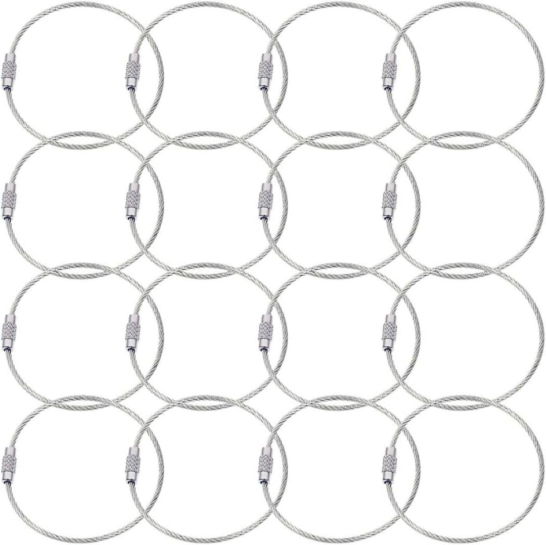 Wire Keychain Cable - 2mm Thick Stainless Steel Keyring Wire Loops w/Secure Screw Lock for Hanging Luggage Tags