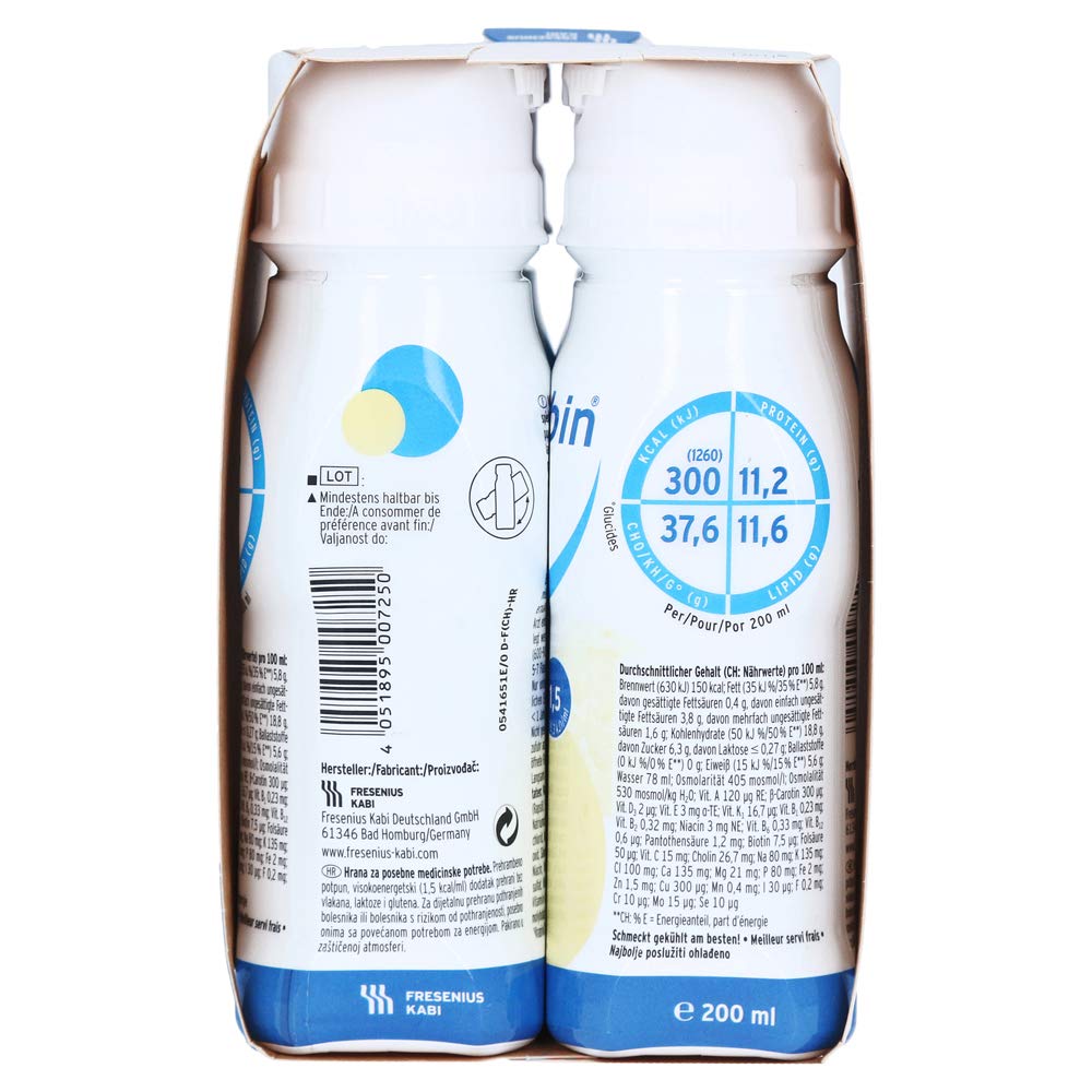 FRESUBIN Energy Drink, 300kcal pro Trinkflasche, 6 x 4 x 200ml (Vanille) ohne Trinkhalm