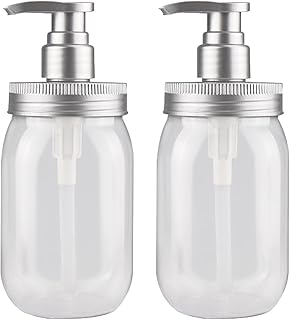 Qeuly 16oz Soap Dispenser, 2 Pack Plastic Pump Bottle Dispenser, Refillable Wide Mouth Jar Style Bathroom/Kitchen Containers for Shampoo, Conditioner, Body Wash, Lotion, Hand Soap & Dish Soap