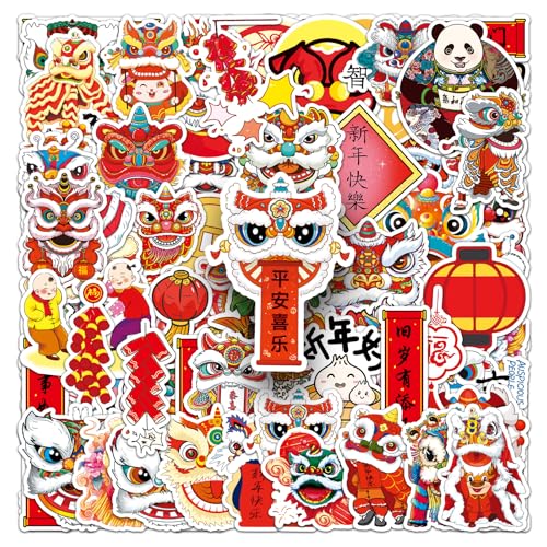 100pcs Happy New Year Stickers |Chinese Element Lunar New Year Decoration Celebration Waterproof Stickers for Cups Water Bottle Mobile Phone Laptop