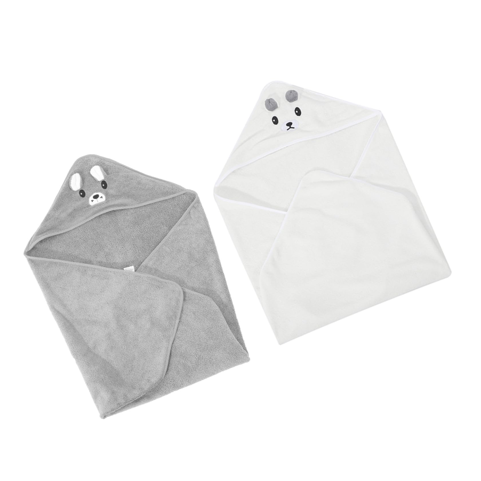 Cape de bain pour tout-petits en coton premium, lot de 2 serviettes blanches et grises