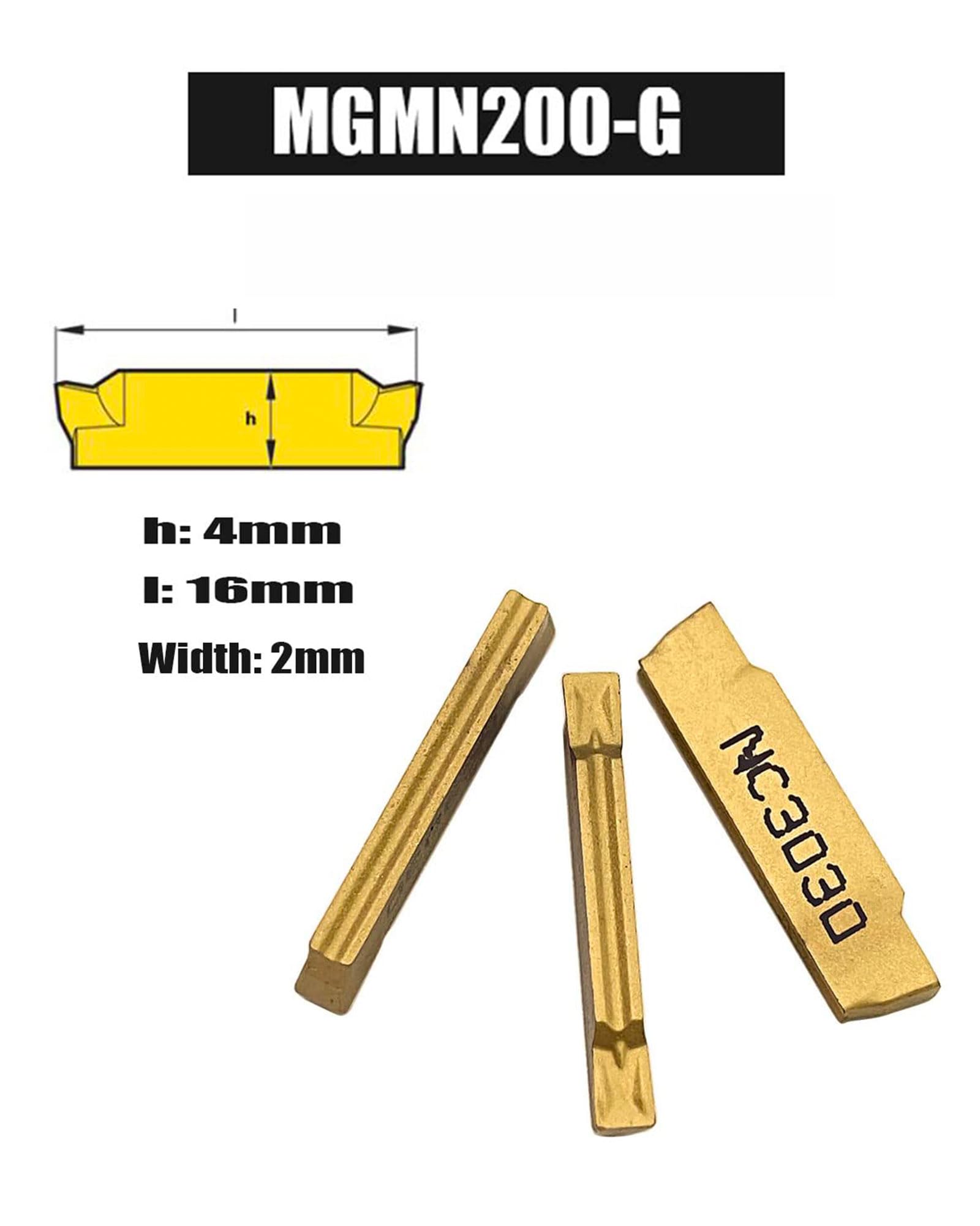 Hunricho10pc MGMN200 Hartmetalleinsätze Nutenfräseinsätze 2mm Breite Hartmetalleinsätze mit MGIVR 2016-2 Werkzeughalter zum Drehen der Klinger (MGIVR2016-2 + 10pcs MGMN200-G)