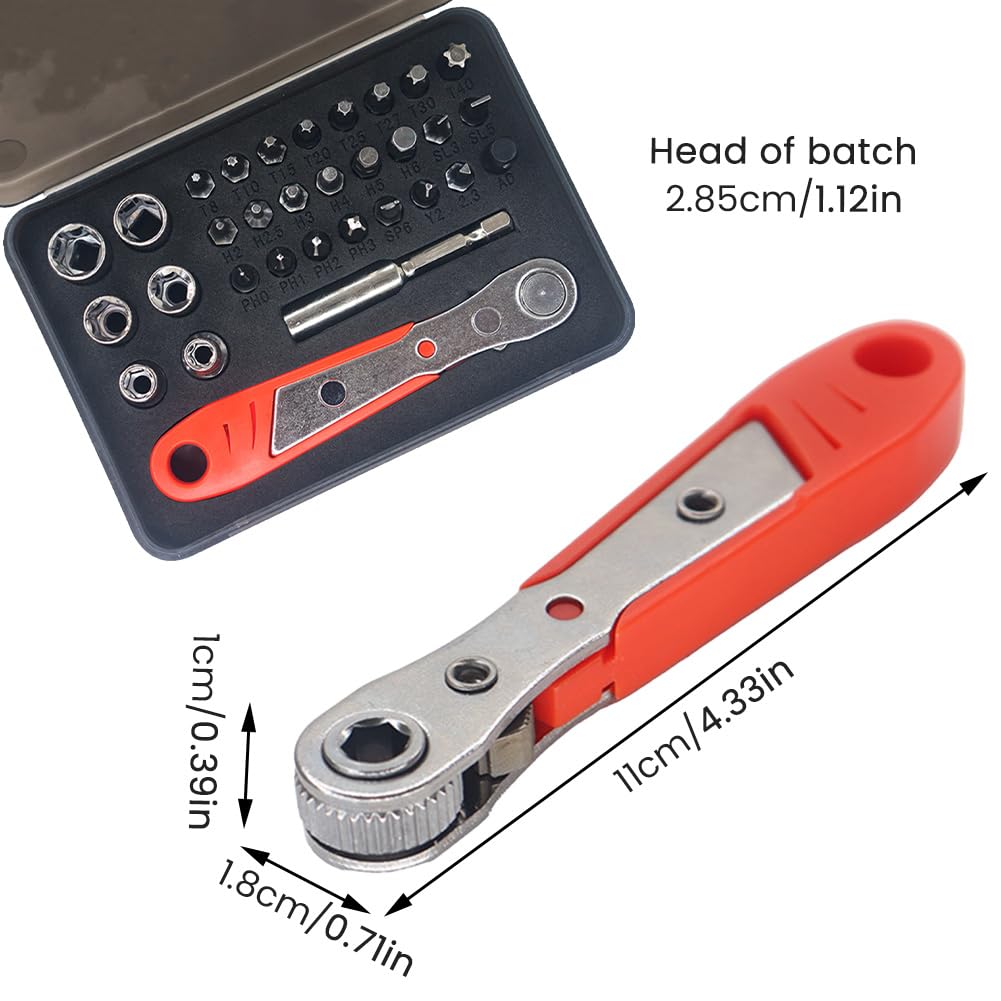 32 in 1 Mini Ratchet Screwdriver Set including Storage Box, Reversible Ratcheting Driver 1/4" Bit Drive with Hex Torx Bits - Image 2