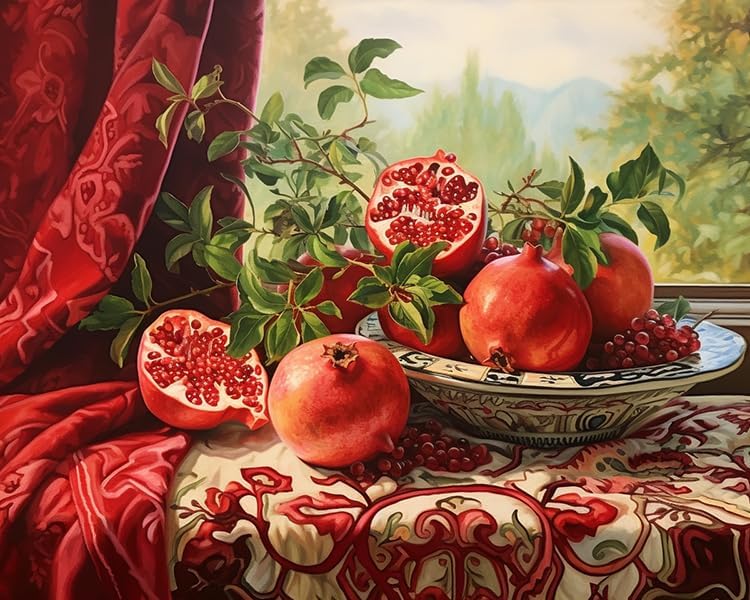 ZMHZMY DIY Oil Painting Paint by Number Kit for Adults Students Beginner Still Life,Fruit,Pomegranate DIY Canvas Painting by Numbers Arts Craft for Home Wall Decoration,40x50cm No Frame