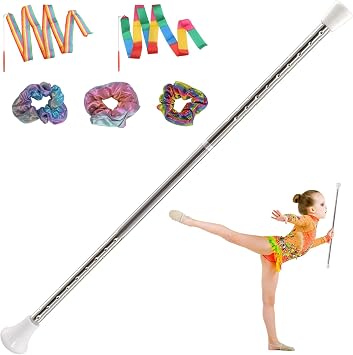 Twirling Baton,Baton Twirling 21.6" Stainless Steel 2 Rhythmic Gymnastics Ribbon 3 Rainbow Hair Bands Suitable for Beginners