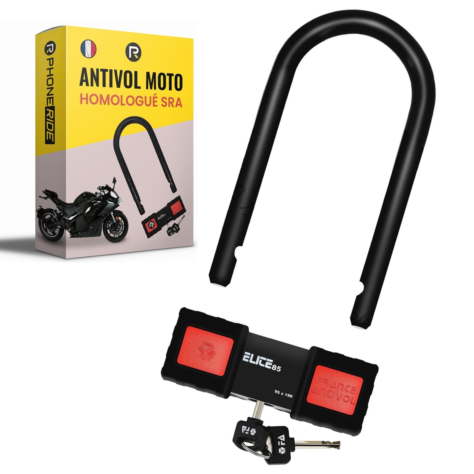 Antivol Moto SRA Ø18mm Type U - Antivol Moto homologué SRA en Acier Cémenté Conforme Aux Normes de Sécurité Française - Double Mécanisme de Verrouillage & Clé réversible (Elite 100)