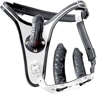 Ledapol - Arnés de piel auténtica para pene o consolador, 3 capas, color blanco y negro, talla S