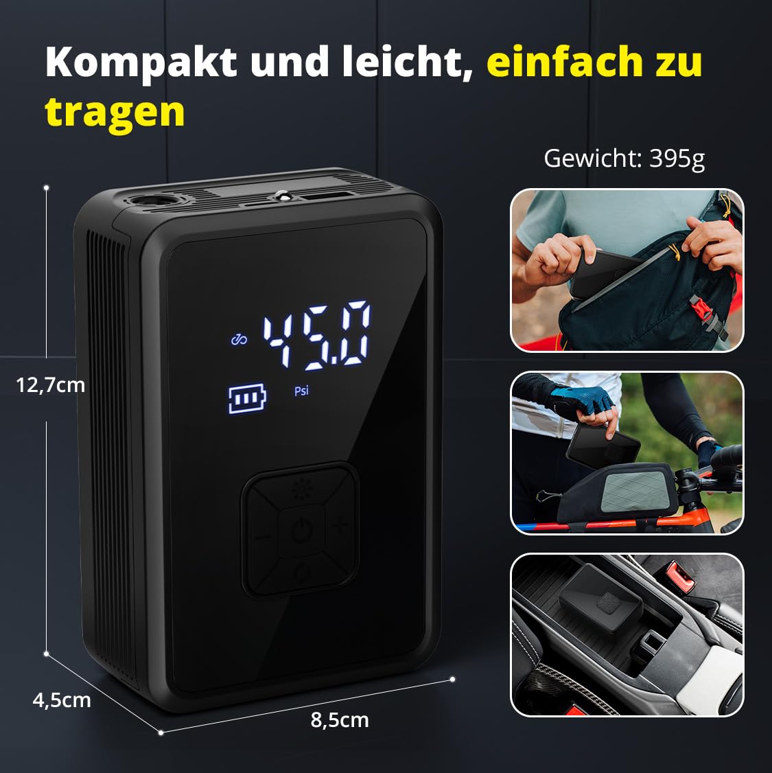Oasser Elektrische Luftpumpe 150PSI Fahrradpumpe Akku Luftpumpe Tragbarer mit LED Licht für Auto Motorrad Fahrrad Ball Reise Camping