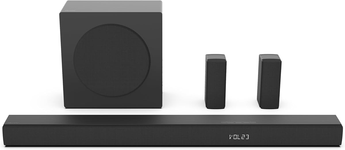 HS5100 5.1ch Soundbar with Wireless Subwoofer, Dolby Audio, DTS Virtual:X, Rear Surround Speakers, Center Speaker, HDMI ARC, Bluetooth 5.3, Remote Control