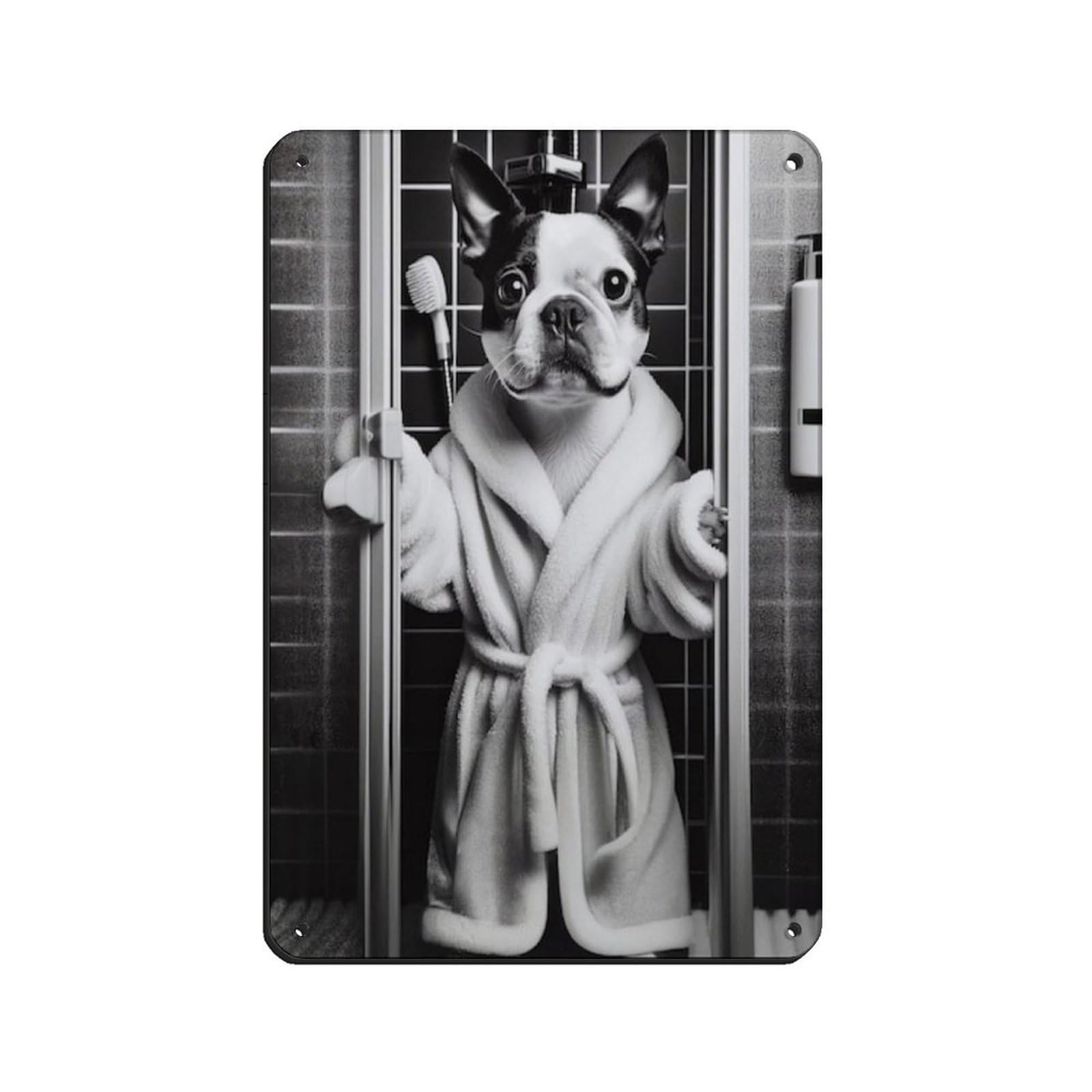 Lxwnze 20L X 30W Cm Boston Terrier Bathroom Art Poster Tin Sign Vintage Metal Pub Club Cafe Bar Home Wall Art Decoration Poster Retro 8X12inch(20X30cm)