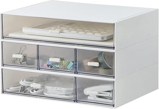 Umi 3 Pc Plastic Multi-Layer Stackable Drawer Desk Organizer With 6 Compartments Storage Box For Stationery Jewelry Makeup...