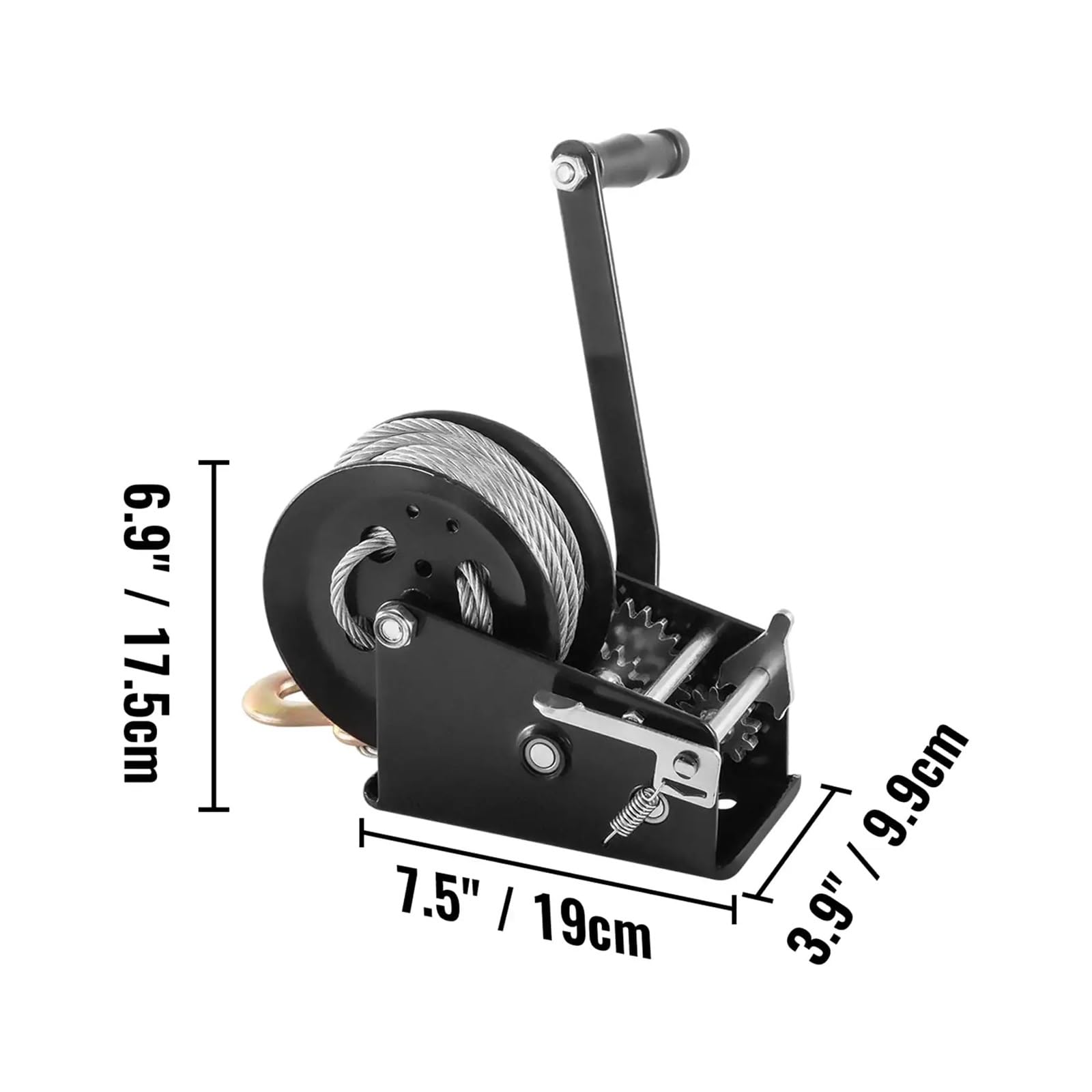 Cabrestante manual de remolque de 3500 libras, manivela de mano pesada con cable de acero de 33 pies para barco, SUV, vehículo todoterreno, remolque equint, fácil de usar