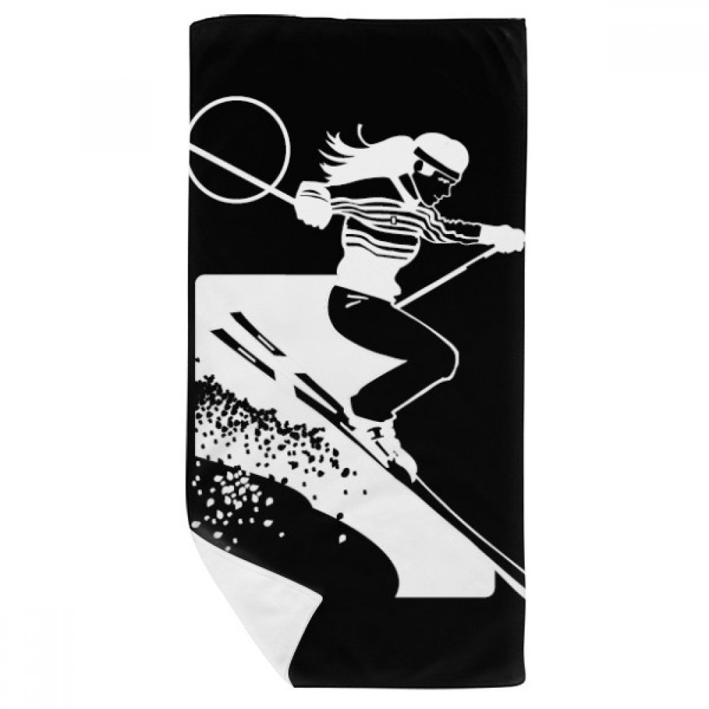 Serviette de bain ski motif noir idéale après la douche ou pour le sport d'hiver en montagne