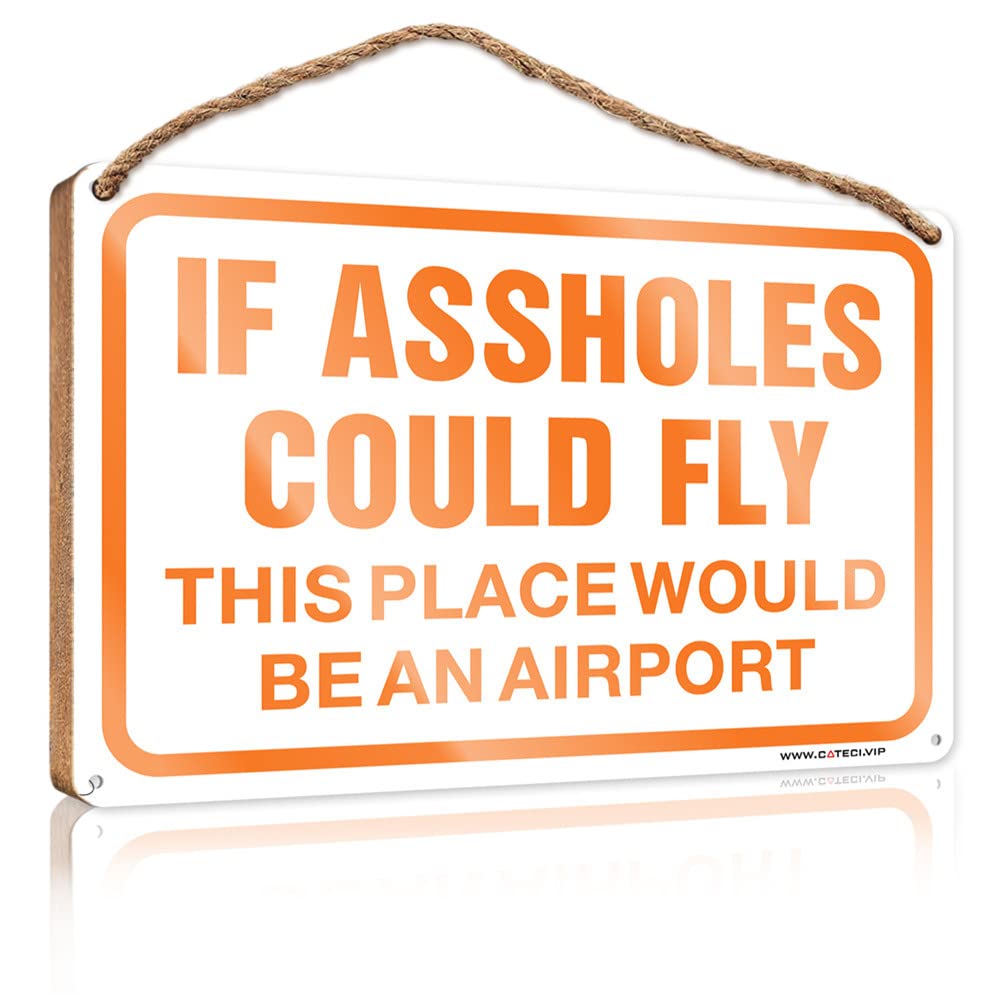 FZFN Wood Signs Decor If Assholes Could Fly This Place Would Be An Airport Wooden Sign Bathroom Signs For Door Boys Bedroom Decor(23X35CM)