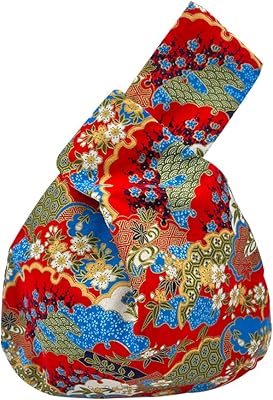 BAR Elegante Algodón Japonés Patrón Bolsa de Muñeca Manga Bolsa de Nudo Portátil Lienzo Tote Bolso para Mujer, Mujer