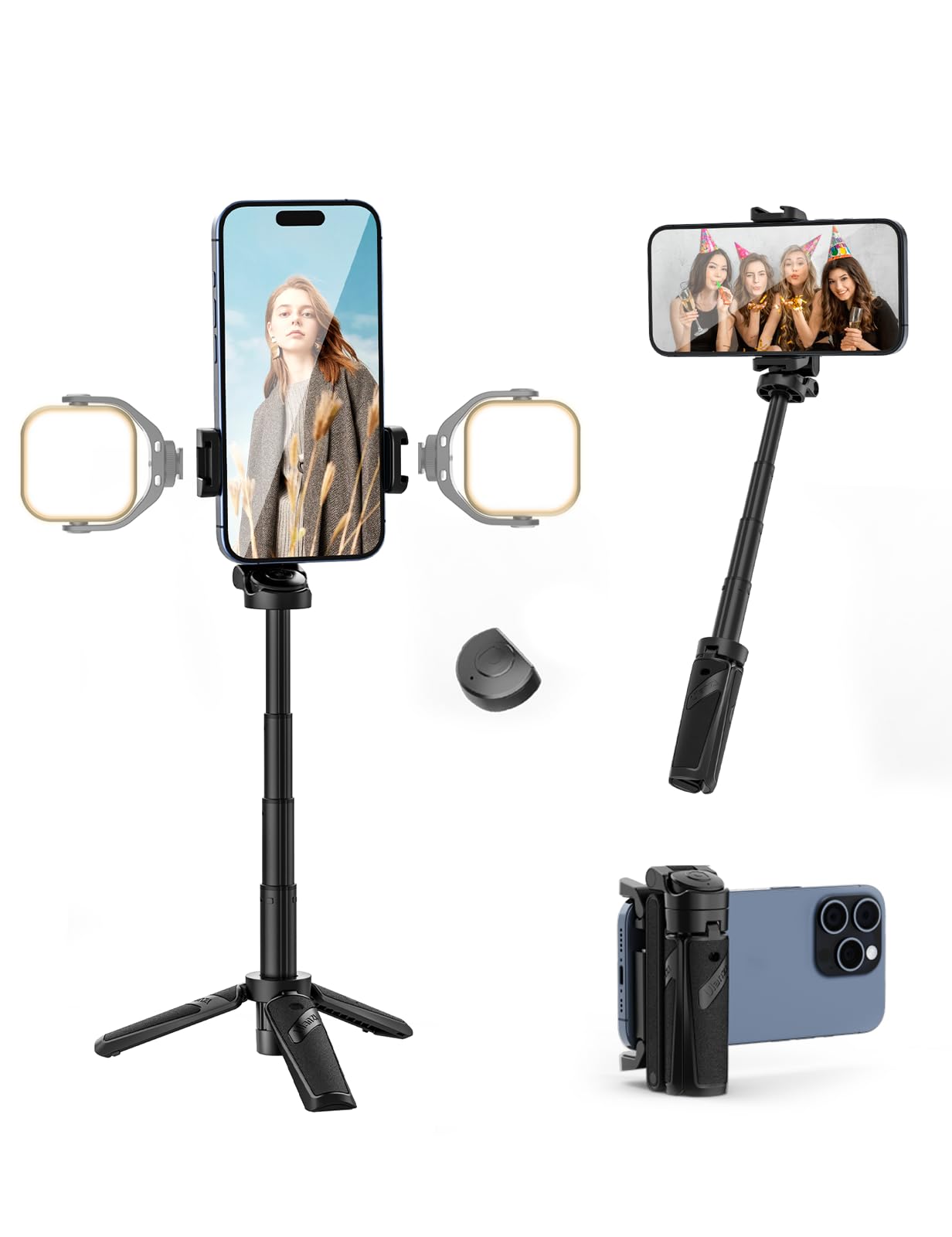 ULANZI Jj02 Selfie Stick Tripod,Extendable Grip Phone Tripod with Detachable Remote Pocket Size,3-in-1 Mini Phone Grip 2 Cold Shoe,10M/393.7'' Wireless Shutter,Vlog Livestreaming Photography,Black-picture-14