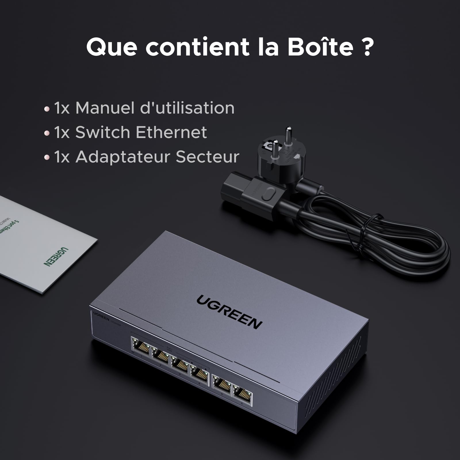 UGREEN Switch Ethernet PoE 6 Ports Gigabit Commutateur RJ45 4 Ports PoE+ | Hub Réseau Boitier Métal 6KV Protection Contre la Foudre pour Bureau et Maison Plug Play Compatible avec PC TV Nas Caméra