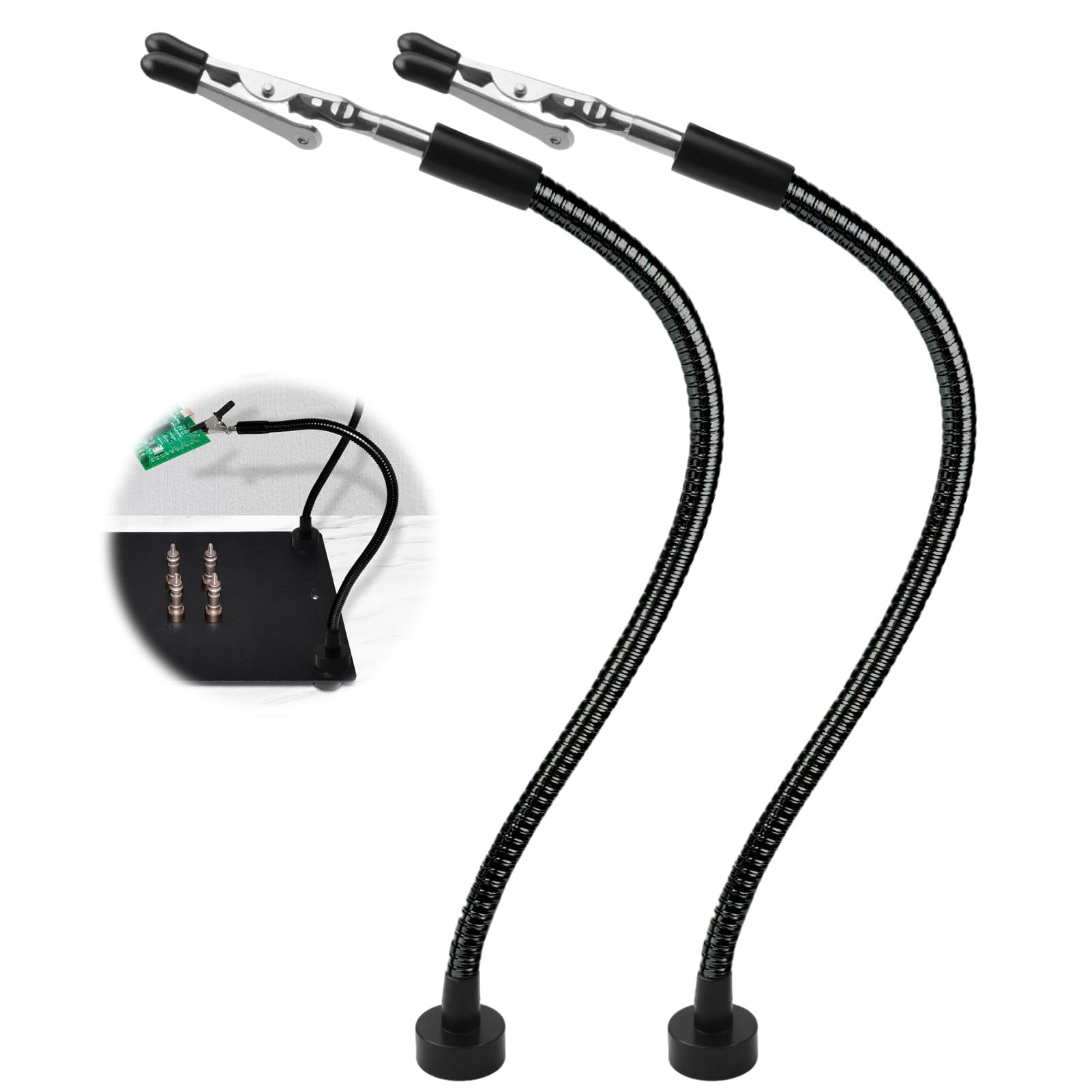 2pcs Third Hand Soldering Aid Magnetic Arms Toolour Magnetic Circuit Board Holder Tool Two Arms Help Hands Craft Workshop Help Station Non-Slip Aluminium Base Wire Cutter Pliers Black