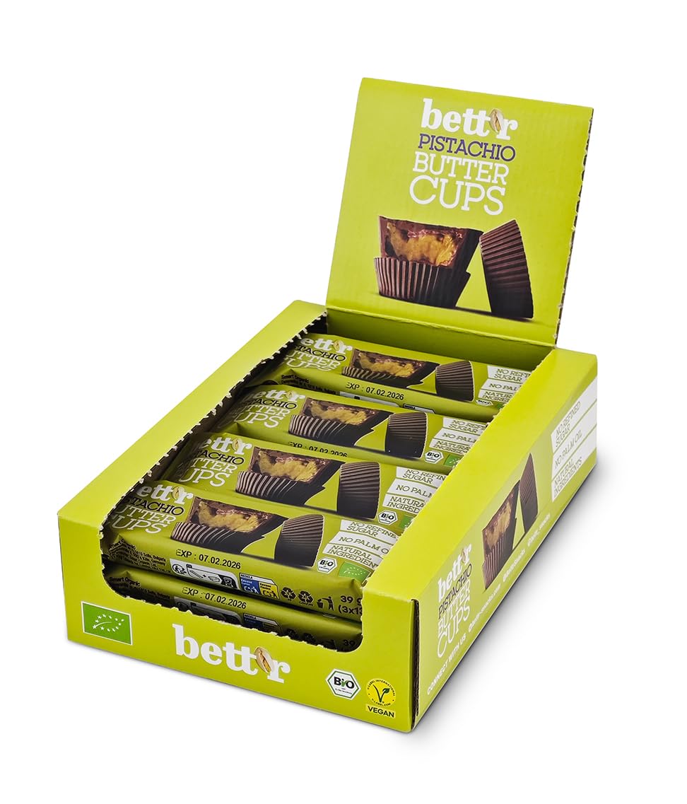Bett’r Bio Pistaziencreme Butter cups - 100% Vegan, Organic und frei von Palmöl - 12 x 39 g