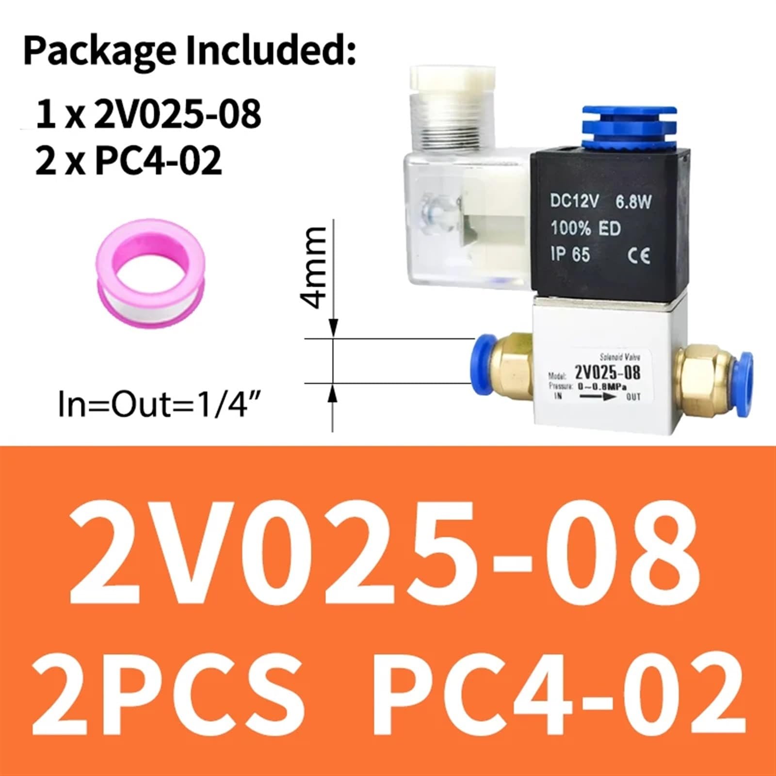 2V025-08 1/4" 2 pozycje 2 porty elektromagnetyczny zawór powietrzny 220V Zawór Neumatico pneumatyczny zawór sterujący pneumatyczny (4 mm złączki, AC24V)