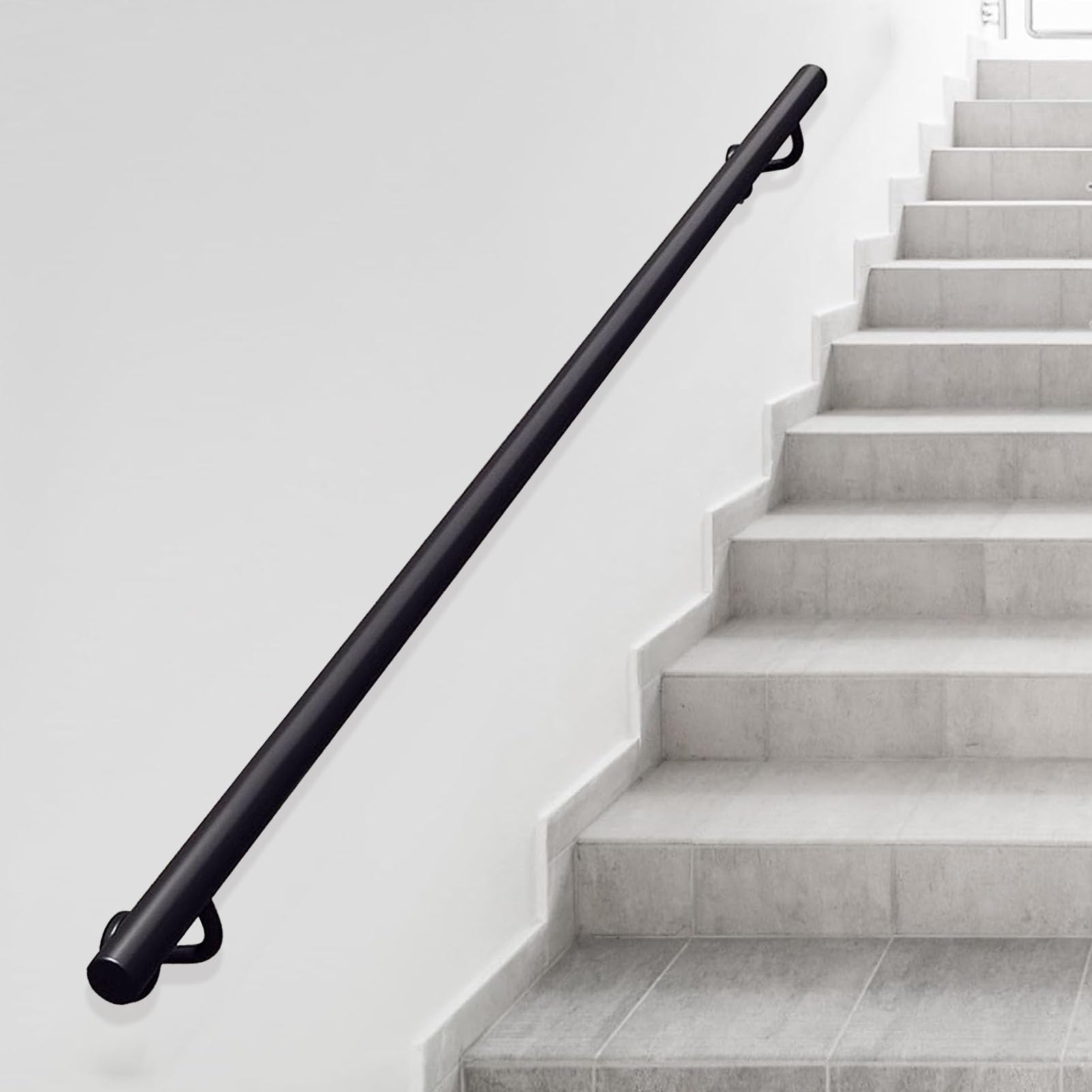 Rampe d'escalier en fer forgé de 420 cm, la sécurité bienveillante en métal noir