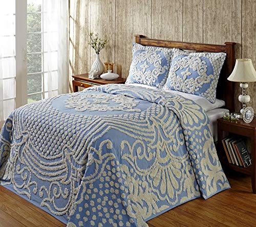 HNU Geometric Medallion Chenille Bedspread Twin Light Blue