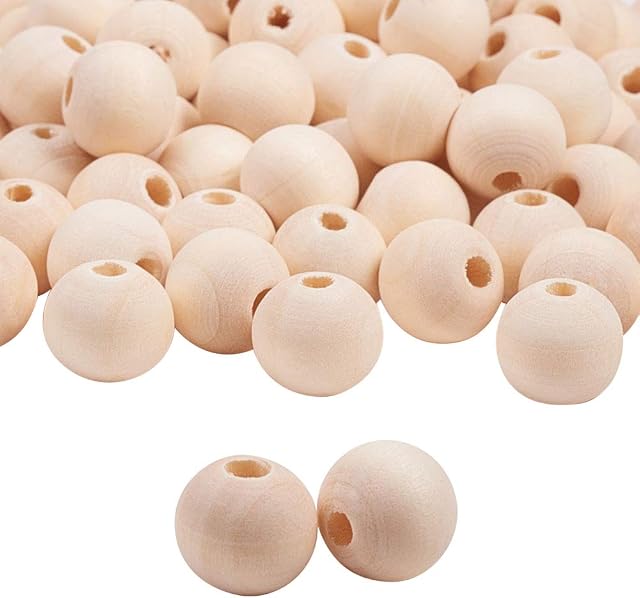 PandaHall Elite 100 pcs 12mm Unfinished Natural Round Wooden Spacer Beads Round Ball Wooden Loose Beads for Necklace Bracelet Jewellery DIY Craft Making, Moccasin Color